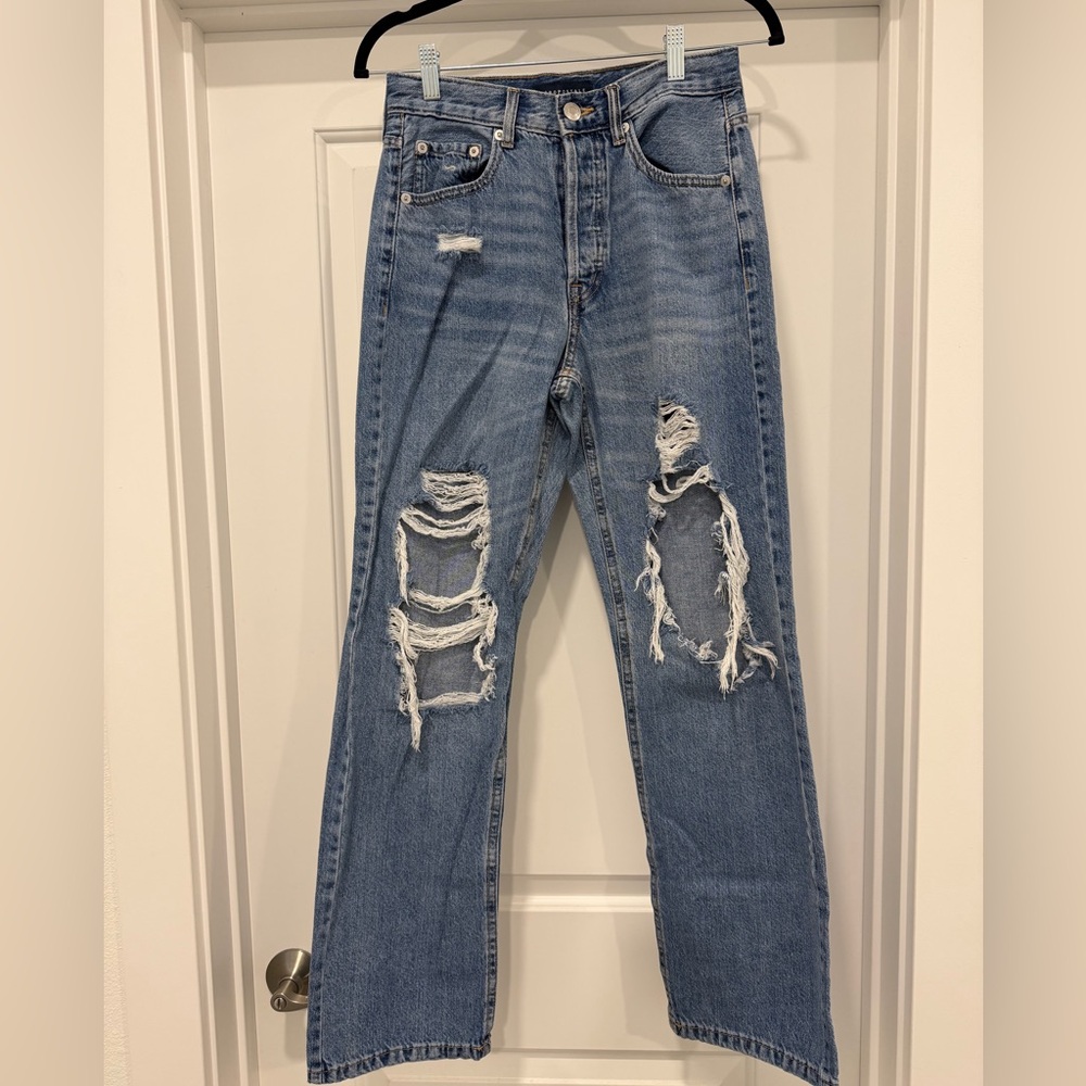 Aeropostale Blue Ripped Straight Leg Jeans